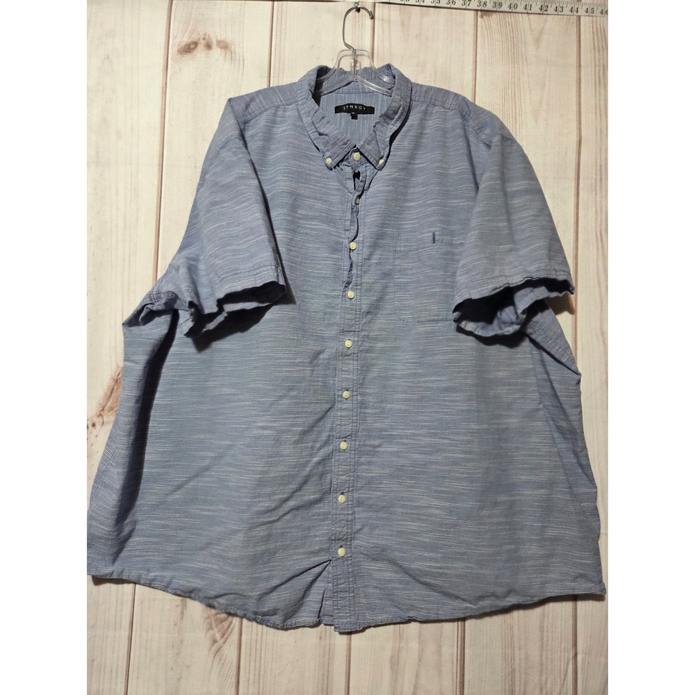 SYNRGY‎ Mens Blue Striped Short Sleeve Button Up Shirt 4XL Casual Summer